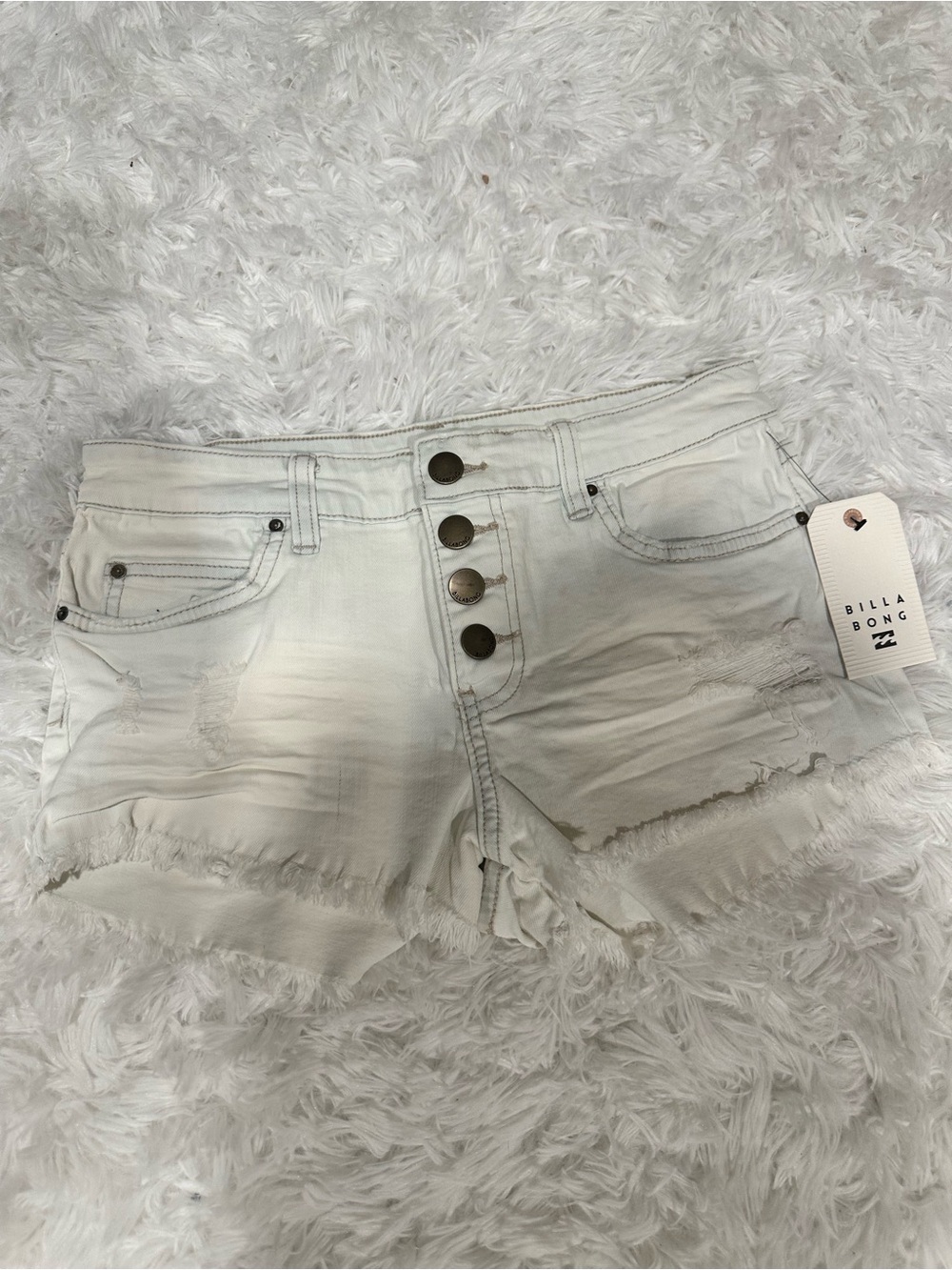Billabong Buttoned Up Distressed Denim Shorts White Size 26 NWT